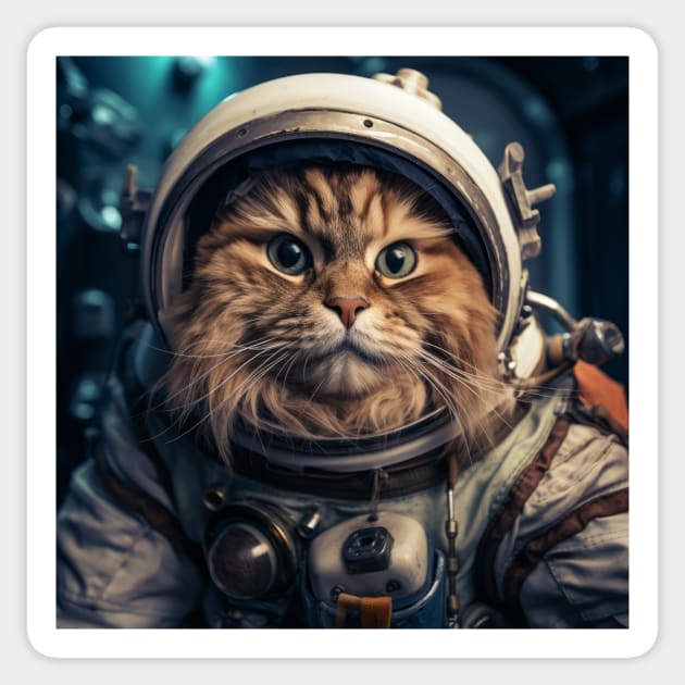 Astronaut Cat in Space - Cymric Sticker by Merchgard